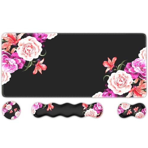 HAOCOO Mauspad Set, Großes Gaming Mauspad + Tastatur Handgelenkauflage + Mauspad mit Handgelenkstütze + Untersetzer, 90x40cm Mousepad Schreibtischmatte für Home Office, Pfingstrosenblume HAOCOO Mauspad Set, Großes Gaming Mauspad + Tastatur Handgelenkauflage + Mauspad mit Handgelenkstütze + Untersetzer, 90x40cm Mousepad Schreibtischmatte für Home Office, Pfingstrosenblume von HAOCOO