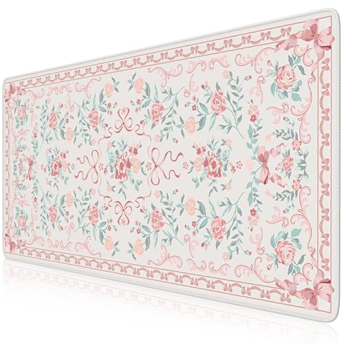 HAOCOO Niedliche Schreibtischunterlage, groß, rosa Mauspad mit rutschfester Gummiunterseite, wasserdichte Tastaturmatten für Schreibtisch, Computermatte mit Kantennähten für Büro, Desktop-Schutz von HAOCOO