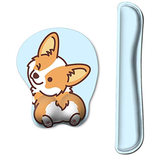 HAOCOO Tastatur-Pad mit Handgelenkauflage und Gel-Mauspad mit Handgelenkstütze, ergonomische Corgi-Mauspads mit rutschfester Rückseite, Memory-Schaum-Füllung, Computer, Laptop (blau) von HAOCOO
