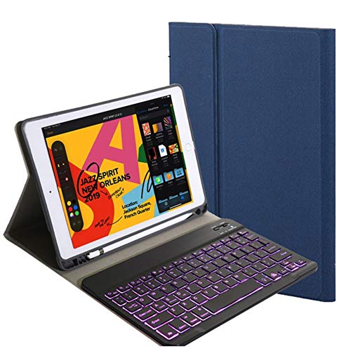 HAODEE Für iPad 10,2 Zoll Hülle Tastatur 2019 mit Stifthalter für iPad 7. Generation A2197 A2200 A2198 Englische Tastaturhülle (Farbe: Blau mit Schwarz) von HAODEE