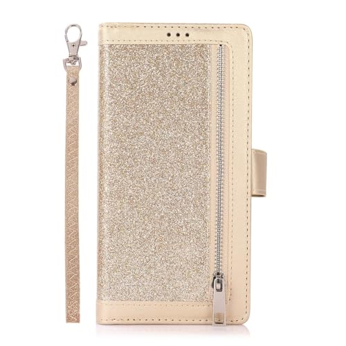 HAOFUGUI Glitzer Wallet Case für iPhone 13 Pro, mit Kartenschlitz Standfunktion Reißverschlussschutz Hülle, Frauen Mädchen Bling Glitzer Flip Cover-Gold HAOFUGUI Glitzer Wallet Case für iPhone 13 Pro, mit Kartenschlitz Standfunktion Reißverschlussschutz Hülle, Frauen Mädchen Bling Glitzer Flip Cover-Gold von HAOFUGUI