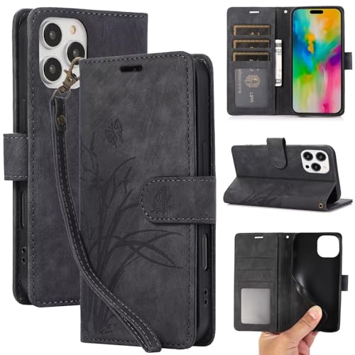 HAOFUGUI Hülle für Samsung Galaxy A20E / A10E, mit Kartenfäch Ständer Multifunktionale Schutzhülle, Blumen Leder Wallet Stoßfeste Flip Case Cover-Schwarz von HAOFUGUI
