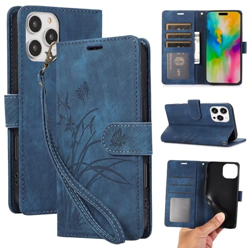 HAOFUGUI Hülle für Samsung Galaxy S23 FE, mit Kartenfäch Ständer Multifunktionale Schutzhülle, Blumen Leder Wallet Stoßfeste Flip Case Cover-Blau von HAOFUGUI