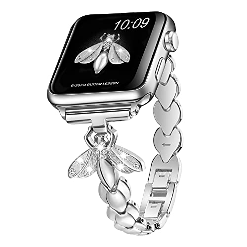 HAOLIRA Armband Kompatibel mit Apple Watch Armband 40mm 41mm 38mm 42mmm 44mm 45mm, Bling Strass Diamant Metall Edelstahl Ersatzarmband Damen für iWatch Series 8 7 SE 6 5 4 3 2 1 Ultra von HAOLIRA