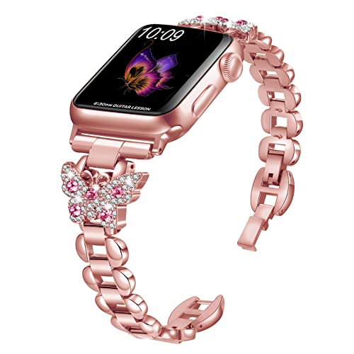 HAOLIRA Armband Kompatibel mit Apple Watch Armband 40mm 41mm 38mm 42mmm 44mm 45mm, Bling Strass Diamant Metall Edelstahl Ersatzarmband Damen für iWatch Series 8 7 SE 6 5 4 3 2 1 Ultra von HAOLIRA