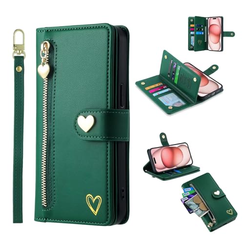 HAONANDE Brieftaschen Handytasche für Samsung Galaxy M30 / A40s, Leder Flip Folio Magnetische Liebesherz Schutzhülle Mädchen Klapphülle mit Kartenfächer Ständer Handschlaufe Grün HAONANDE Brieftaschen Handytasche für Samsung Galaxy M30 / A40s, Leder Flip Folio Magnetische Liebesherz Schutzhülle Mädchen Klapphülle mit Kartenfächer Ständer Handschlaufe Grün von HAONANDE