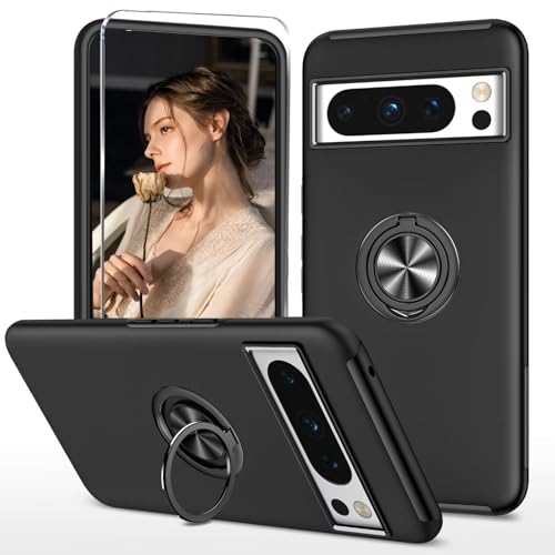 HAONANDE Dünn Handyhülle für Google Pixel 8 Pro mit Ring Halter, Militär Stoßfest mit Unsichtbare Magnetischer Ständer Schutzhülle, 1 Panzerglas Schutzfolie, Harte PC Armor Case,Schwarz HAONANDE Dünn Handyhülle für Google Pixel 8 Pro mit Ring Halter, Militär Stoßfest mit Unsichtbare Magnetischer Ständer Schutzhülle, 1 Panzerglas Schutzfolie, Harte PC Armor Case,Schwarz von HAONANDE
