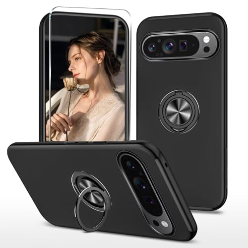 HAONANDE Dünn Handyhülle für Google Pixel 9 Pro mit Ring Halter, Militär Stoßfest mit Unsichtbare Magnetischer Ständer Schutzhülle, 1 Panzerglas Schutzfolie, Harte PC Armor Case,Schwarz HAONANDE Dünn Handyhülle für Google Pixel 9 Pro mit Ring Halter, Militär Stoßfest mit Unsichtbare Magnetischer Ständer Schutzhülle, 1 Panzerglas Schutzfolie, Harte PC Armor Case,Schwarz von HAONANDE