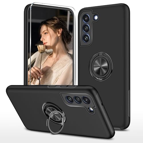 HAONANDE Dünn Handyhülle für Samsung Galaxy S21 FE mit Ring Halter, Militär Stoßfest mit Unsichtbare Magnetischer Ständer Schutzhülle, 1 Panzerglas Schutzfolie, Harte PC Armor Case,Schwarz HAONANDE Dünn Handyhülle für Samsung Galaxy S21 FE mit Ring Halter, Militär Stoßfest mit Unsichtbare Magnetischer Ständer Schutzhülle, 1 Panzerglas Schutzfolie, Harte PC Armor Case,Schwarz von HAONANDE