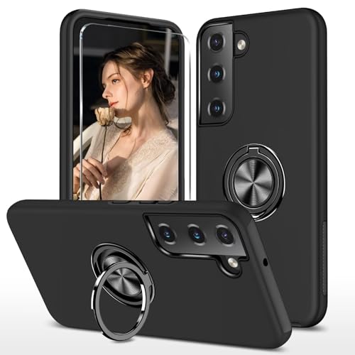 HAONANDE Dünn Handyhülle für Samsung Galaxy S22+ Plus mit Ring Halter, Militär Stoßfest mit Unsichtbare Magnetischer Ständer Schutzhülle, 1 Panzerglas Schutzfolie, Harte PC Armor Case,Schwarz HAONANDE Dünn Handyhülle für Samsung Galaxy S22+ Plus mit Ring Halter, Militär Stoßfest mit Unsichtbare Magnetischer Ständer Schutzhülle, 1 Panzerglas Schutzfolie, Harte PC Armor Case,Schwarz von HAONANDE