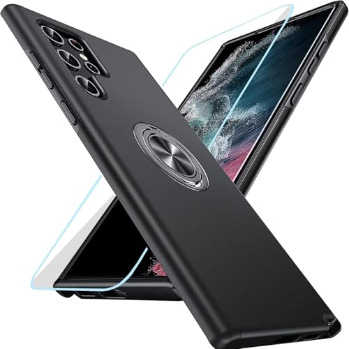 HAONANDE Dünn Handyhülle für Samsung Galaxy S22 Ultrta mit Ring Halter, Militär Stoßfest mit Unsichtbare Magnetischer Ständer Schutzhülle, 1 Panzerglas Schutzfolie, Harte PC Armor Case,Schwarz HAONANDE Dünn Handyhülle für Samsung Galaxy S22 Ultrta mit Ring Halter, Militär Stoßfest mit Unsichtbare Magnetischer Ständer Schutzhülle, 1 Panzerglas Schutzfolie, Harte PC Armor Case,Schwarz von HAONANDE