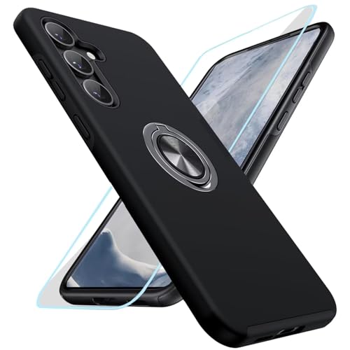 HAONANDE Dünn Handyhülle für Samsung Galaxy S24+ Plus mit Ring Halter, Militär Stoßfest mit Unsichtbare Magnetischer Ständer Schutzhülle, 1 Panzerglas Schutzfolie, Harte PC Armor Case,Schwarz HAONANDE Dünn Handyhülle für Samsung Galaxy S24+ Plus mit Ring Halter, Militär Stoßfest mit Unsichtbare Magnetischer Ständer Schutzhülle, 1 Panzerglas Schutzfolie, Harte PC Armor Case,Schwarz von HAONANDE