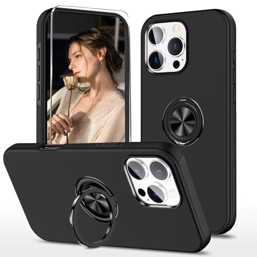 HAONANDE Dünn Handyhülle für iPhone 16 Pro Max mit Ring Halter, Militär Stoßfest mit Unsichtbare Magnetischer Ständer Schutzhülle, 1 Panzerglas Schutzfolie, Harte PC Armor Case,Schwarz HAONANDE Dünn Handyhülle für iPhone 16 Pro Max mit Ring Halter, Militär Stoßfest mit Unsichtbare Magnetischer Ständer Schutzhülle, 1 Panzerglas Schutzfolie, Harte PC Armor Case,Schwarz von HAONANDE