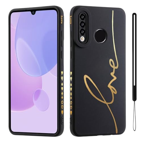 HAONANDE Handyhülle für Huawei P30 LITE, Süße Gold Liebesherz Glitzer Bling Schutzhülle für Frauen Mädchen mit Handschlaufe Kameraschutz,Niedliche Slim Case Schwarz HAONANDE Handyhülle für Huawei P30 LITE, Süße Gold Liebesherz Glitzer Bling Schutzhülle für Frauen Mädchen mit Handschlaufe Kameraschutz,Niedliche Slim Case Schwarz von HAONANDE