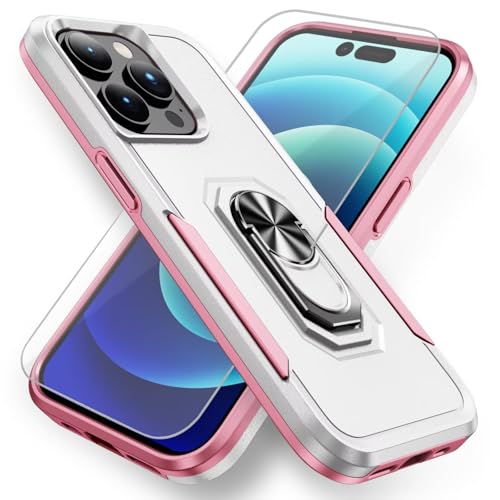 HAONANDE Handyhülle für Samsung Galaxy A32 5G mit 360° Ring Halter, Militär Stoßfest Schutzhülle mit Magnetischer Ständer,1 Panzerglas schutzfolie,Harte PC Armor Case Cover Weiß+Pink HAONANDE Handyhülle für Samsung Galaxy A32 5G mit 360° Ring Halter, Militär Stoßfest Schutzhülle mit Magnetischer Ständer,1 Panzerglas schutzfolie,Harte PC Armor Case Cover Weiß+Pink von HAONANDE