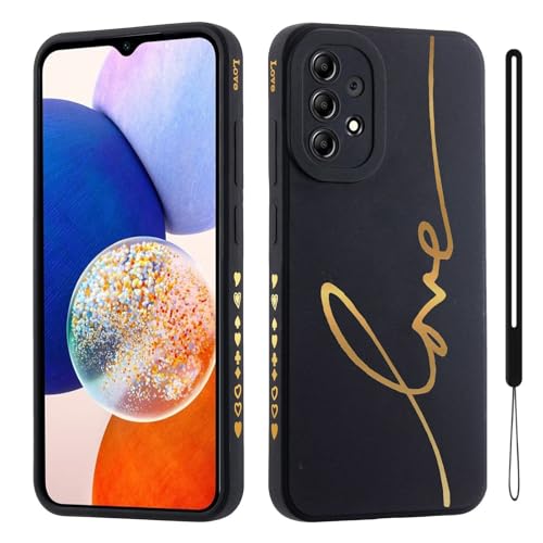 HAONANDE Handyhülle für Samsung Galaxy A53 5G, Süße Gold Liebesherz Glitzer Bling Schutzhülle für Frauen Mädchen mit Handschlaufe Kameraschutz,Niedliche Slim Case Schwarz HAONANDE Handyhülle für Samsung Galaxy A53 5G, Süße Gold Liebesherz Glitzer Bling Schutzhülle für Frauen Mädchen mit Handschlaufe Kameraschutz,Niedliche Slim Case Schwarz von HAONANDE