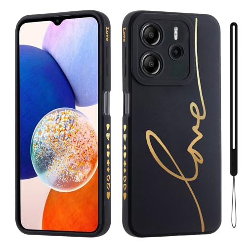 HAONANDE Handyhülle für Xiaomi Redmi Note 14 5G, Süße Gold Liebesherz Glitzer Bling Schutzhülle für Frauen Mädchen mit Handschlaufe Kameraschutz,Niedliche Slim Case Schwarz HAONANDE Handyhülle für Xiaomi Redmi Note 14 5G, Süße Gold Liebesherz Glitzer Bling Schutzhülle für Frauen Mädchen mit Handschlaufe Kameraschutz,Niedliche Slim Case Schwarz von HAONANDE