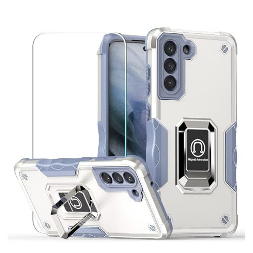 HAONANDE Handyhülle für Xiaomi Redmi Note 9S/Note 9Pro mit Metal Ring Halter, Militär Stoßfest mit Magnetischer Ständer Schutzhülle, 1*Panzerglas schutzfolie, Harte PC Armor Case Cover Weiß von HAONANDE