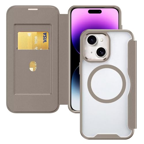 HAONANDE Magnetisch Handyhülle für iPhone 13 / iPhone 14, Klapphülle Kompatibel mit MagSafe, RFID Blocker, Kartenfach, PU Leder Flip Stoßfest Schutzhülle Klar Case Khaki HAONANDE Magnetisch Handyhülle für iPhone 13 / iPhone 14, Klapphülle Kompatibel mit MagSafe, RFID Blocker, Kartenfach, PU Leder Flip Stoßfest Schutzhülle Klar Case Khaki von HAONANDE