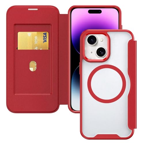 HAONANDE Magnetisch Handyhülle für iPhone 13 / iPhone 14, Klapphülle Kompatibel mit MagSafe, RFID Blocker, Kartenfach, PU Leder Flip Stoßfest Schutzhülle Klar Case Rot HAONANDE Magnetisch Handyhülle für iPhone 13 / iPhone 14, Klapphülle Kompatibel mit MagSafe, RFID Blocker, Kartenfach, PU Leder Flip Stoßfest Schutzhülle Klar Case Rot von HAONANDE