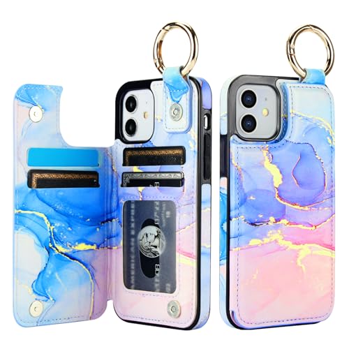 HAOPINSH Schutzhülle für iPhone 12 / 12 Pro, Brieftaschen-Schutzhülle mit Kartenhalter, rosa und blauer Marmor-Druck, PU-Leder, Ständer, Kartenfächer, Fingergriffring, doppelter Magnetverschluss, HAOPINSH Schutzhülle für iPhone 12 / 12 Pro, Brieftaschen-Schutzhülle mit Kartenhalter, rosa und blauer Marmor-Druck, PU-Leder, Ständer, Kartenfächer, Fingergriffring, doppelter Magnetverschluss, von HAOPINSH