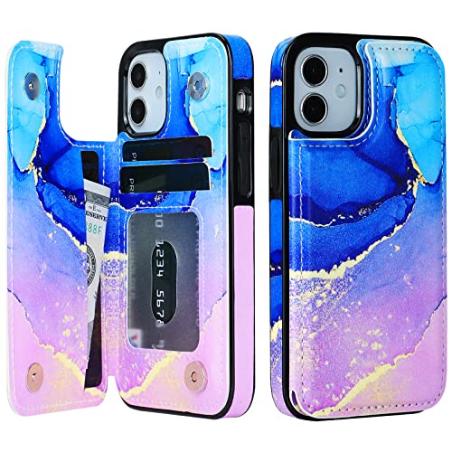 HAOPINSH Schutzhülle für iPhone 12 Mini, Brieftaschen-Hülle mit Kartenhalter, blau-Violettes Marmormuster, Rückseite, Flip, PU-Leder, Ständer, Kartenfächer, Hülle für Mädchen und Frauen, doppelter HAOPINSH Schutzhülle für iPhone 12 Mini, Brieftaschen-Hülle mit Kartenhalter, blau-Violettes Marmormuster, Rückseite, Flip, PU-Leder, Ständer, Kartenfächer, Hülle für Mädchen und Frauen, doppelter von HAOPINSH