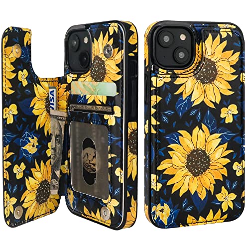 HAOPINSH Schutzhülle für iPhone 13 mit Kartenhalter, blühendes Sonnenblumen-Muster, Rückseite, Flip Folio, PU-Leder, Ständer, Kartenfächer, für Frauen und Mädchen, stoßfeste Abdeckung, 15.5 cm HAOPINSH Schutzhülle für iPhone 13 mit Kartenhalter, blühendes Sonnenblumen-Muster, Rückseite, Flip Folio, PU-Leder, Ständer, Kartenfächer, für Frauen und Mädchen, stoßfeste Abdeckung, 15.5 cm von HAOPINSH