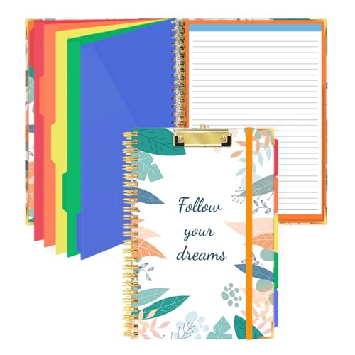 Klemmbrett Folio mit nachfüllbarem liniertem Notizblock, Groß Premium-Klemmbrett-Ordner mit 5 bunten Unterteilungen 10 Taschen, Spiral-Klemmbrett A4-Ordner für Büro, Krankenschwestern, 24 x 32.5 cm Klemmbrett Folio mit nachfüllbarem liniertem Notizblock, Groß Premium-Klemmbrett-Ordner mit 5 bunten Unterteilungen 10 Taschen, Spiral-Klemmbrett A4-Ordner für Büro, Krankenschwestern, 24 x 32.5 cm von HAOTIAN-X