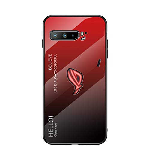 HAOTIAN Hülle für ASUS ROG Phone 3 ZS661KS Hülle, Farbverlauf-Glas Back Cover Handyhülle, Ultra Thin Tasche Cover TPU Silikon Grenze Shock Absorption Stoßfest Case Schutzhülle(Rot) von HAOTIAN