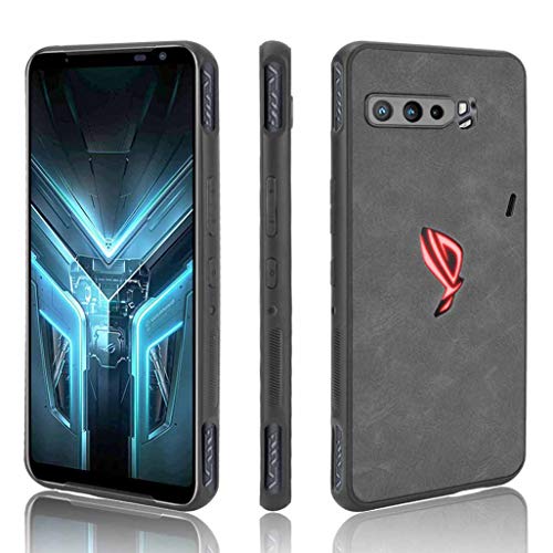 HAOTIAN Hülle für Asus ROG Phone 3 ZS661KS Handyhülle, Schlankes PU Leder, Vintage Design, Stoßfest, Leicht, Hochwertig, Weiches TPU, Harte Polycarbonat Hybrid Schutzhülle, Schwarz von HAOTIAN