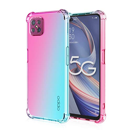 HAOTIAN Hülle für Oppo Reno 4Z 5G(Reno4 Z 5G), Farbverlauf-TPU Handyhülle, [Vier Ecken Verstärken] Weiche Transparent Silikon Soft TPU Case Schock-Absorption Durchsichtig Schutzhülle (Pink/Grün) von HAOTIAN