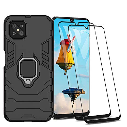 HAOTIAN Hülle für Oppo Reno 4Z 5G(Reno4 Z 5G) + 2 Panzerglas, Handyhülle mit 360 Grad Finger-Halter Kickstand für Magnetische KFZ-Halterung, Silica TPU + Harter PC Hybrid Schutzhülle Cover.Schwarz von HAOTIAN