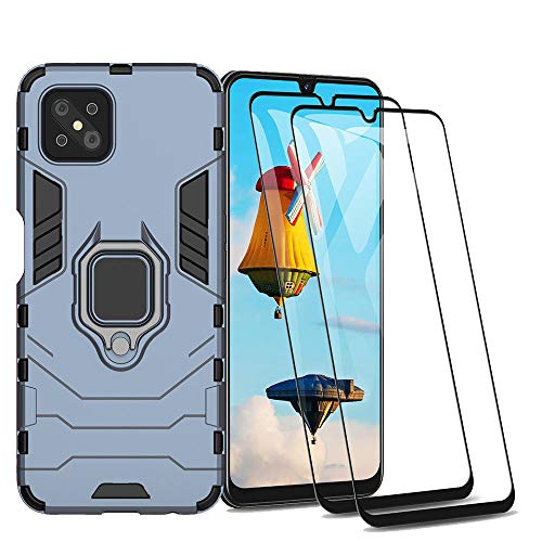 HAOTIAN Hülle für Oppo Reno 4Z 5G(Reno4 Z 5G) + 2 Panzerglas, Handyhülle mit 360 Grad Finger-Halter Kickstand für Magnetische KFZ-Halterung, Silica TPU + Harter PC Hybrid Schutzhülle Cover. Blau von HAOTIAN