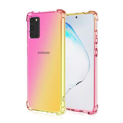 HAOTIAN Hülle für Samsung Galaxy A41 Hülle, Farbverlauf-TPU Handyhülle, [Vier Ecken Verstärken] Weiche Transparent Silikon Soft TPU Case Schock-Absorption Durchsichtig Schutzhülle (Pink/Gold) von HAOTIAN