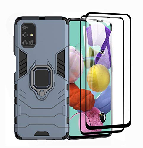HAOTIAN Hülle für Samsung Galaxy M51 + 2 Panzerglas, Handyhülle mit 360 Grad Finger-Halter Kickstand für Magnetische KFZ-Halterung, Silica TPU + Harter PC Hybrid Schutzhülle Cover. Blau HAOTIAN Hülle für Samsung Galaxy M51 + 2 Panzerglas, Handyhülle mit 360 Grad Finger-Halter Kickstand für Magnetische KFZ-Halterung, Silica TPU + Harter PC Hybrid Schutzhülle Cover. Blau von HAOTIAN