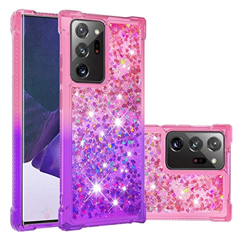 HAOTIAN Hülle für Samsung Galaxy Note 20 Ultra 5G, Handyhülle Gradient Farbe Glitzer Flüssig Treibsand Weich TPU Bumper Silikon Stoßfeste Schutzhülle [Vier Ecken und Kameraschutz], Rosa/Lila von HAOTIAN