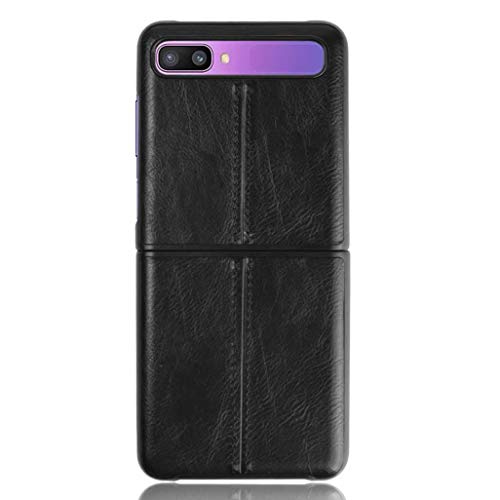 HAOTIAN Hülle für Samsung Galaxy Z Flip Hülle, Ultra-Slim Silikon Handyhülle Leder-Look Retro Schutzhülle, Stoßfeste Handy-Tasche für Samsung Galaxy Z Flip, Schwarz von HAOTIAN