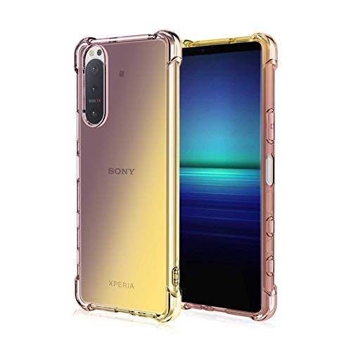 HAOTIAN Hülle für Sony Xperia 5 II Hülle, Farbverlauf-TPU Handyhülle, [Vier Ecken Verstärken] Weiche Transparent Silikon Soft TPU Case Schock-Absorption Durchsichtig Schutzhülle (Schwarz/Gold) von HAOTIAN