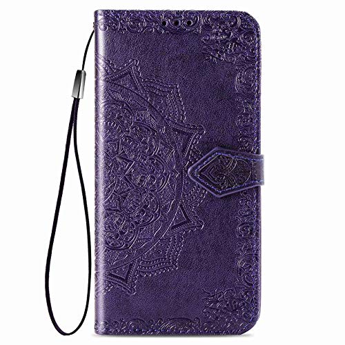 HAOTIAN Hülle für Xiaomi Poco X3 NFC/Poco X3 Pro Hülle, Mandala Geprägtem PU Leder Magnetische Filp Handyhülle mit Kartensteckplätzen/Standfunktion, [Anti-Rutsch Abriebfest] Schutzhülle. Lila von HAOTIAN
