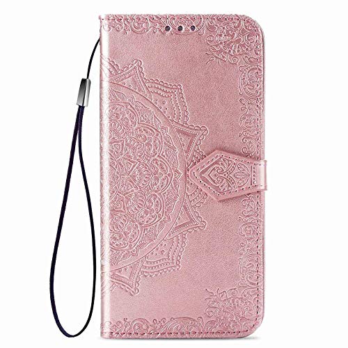 HAOTIAN Hülle für Xiaomi Poco X3 NFC/Poco X3 Pro Hülle, Mandala Geprägtem PU Leder Magnetische Filp Handyhülle mit Kartensteckplätzen/Standfunktion, [Anti-Rutsch Abriebfest] Schutzhülle. Rose Gold von HAOTIAN