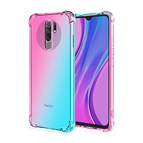 HAOTIAN Hülle für Xiaomi Redmi 9 Hülle, Farbverlauf-TPU Handyhülle, [Vier Ecken Verstärken] Weiche Transparent Silikon Soft TPU Case Schock-Absorption Durchsichtig Schutzhülle (Pink/Grün) von HAOTIAN