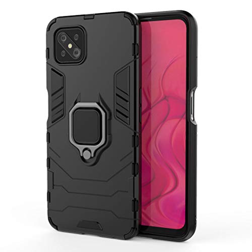 HAOTIAN Hülle kompatibel für Oppo Reno 4Z 5G(Reno4 Z 5G), Handyhülle mit 360 Grad Finger-Halter Kickstand für magnetische KFZ-Halterung, Dual Layer Silica TPU + Harter PC Schutzhülle Cover. Schwarz von HAOTIAN