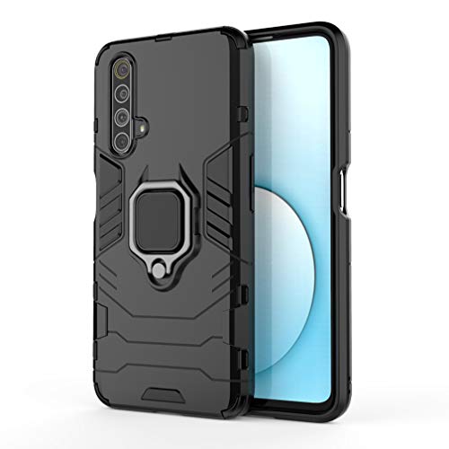 HAOTIAN Hülle kompatibel für Realme X3 SuperZoom, Handyhülle mit 360 Grad Finger-Halter Kickstand für magnetische KFZ-Halterung, Dual Layer Silica TPU + Harter PC Schutzhülle Cover. Schwarz von HAOTIAN