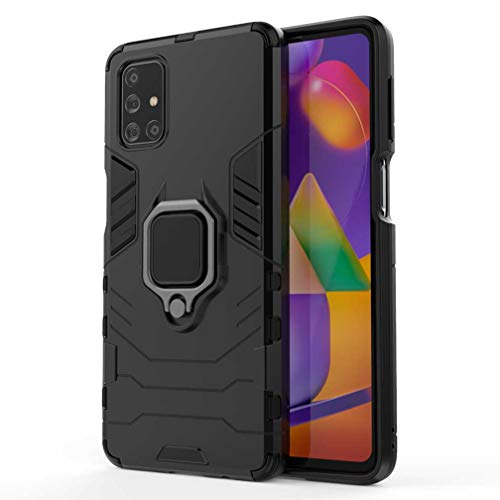 HAOTIAN Hülle kompatibel für Samsung Galaxy M51, Handyhülle mit 360 Grad Finger-Halter Kickstand für magnetische KFZ-Halterung, Dual Layer Silica TPU + Harter PC Schutzhülle Cover. Schwarz von HAOTIAN