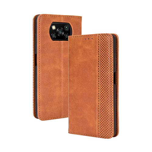 HAOTIAN Leder Hülle für Xiaomi Poco X3 NFC/Poco X3 Pro Hülle, Premium PU/TPU Leder Folio Hülle Schutzhülle Handyhülle, Flip Case Klapphülle Lederhülle mit Standfunktion & Kartensteckplätzen, Brown von HAOTIAN