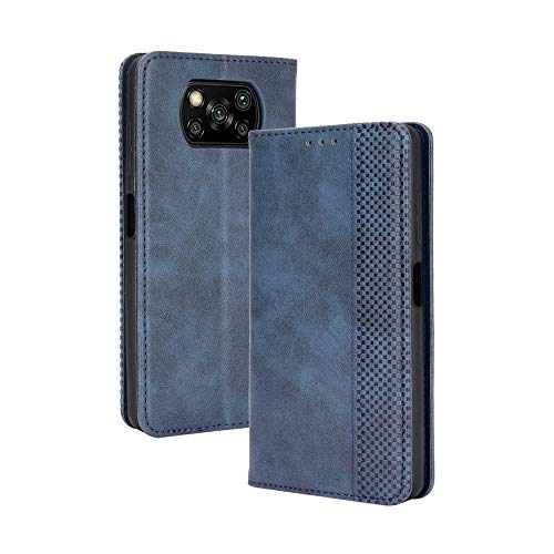 HAOTIAN Leder Hülle für Xiaomi Poco X3 NFC/Poco X3 Pro Hülle, Premium PU/TPU Leder Folio Hülle Schutzhülle Handyhülle, Flip Case Klapphülle Lederhülle mit Standfunktion & Kartensteckplätzen, Blau von HAOTIAN