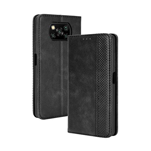 HAOTIAN Leder Hülle für Xiaomi Poco X3 NFC/Poco X3 Pro Hülle, Premium PU/TPU Leder Folio Hülle Schutzhülle Handyhülle, Flip Case Klapphülle Lederhülle mit Standfunktion & Kartensteckplätzen, Schwarz von HAOTIAN