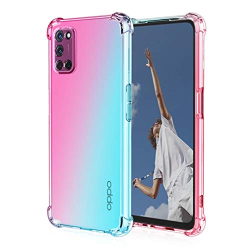 HAOTIAN Schutzhülle für Oppo A52/A72/A92, Schutzhülle aus Farbverlauf, TPU, [verstärkte Ecken], transparent, stoßfest, weich, TPU, Silikon, Bumper (Rosa/Grün) von HAOTIAN