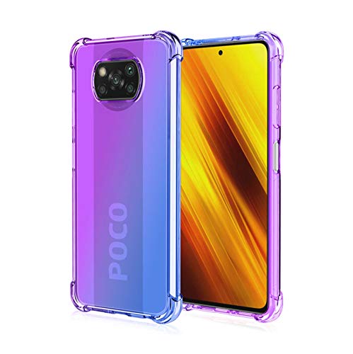 HAOTIAN Schutzhülle für Xiaomi Poco X3 NFC/Poco X3 Pro, Schutzhülle aus Farbverlauf, TPU, verstärkte Ecken, transparent, stoßfest, weich, TPU, Silikon, Bumper (blau/violett) von HAOTIAN