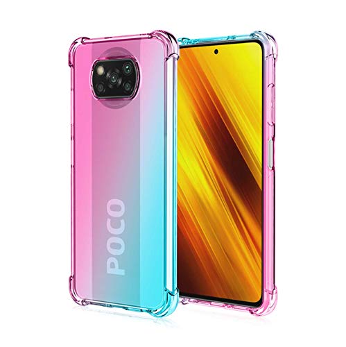HAOTIAN Schutzhülle für Xiaomi Poco X3 NFC/Poco X3 Pro, mit Farbverlauf, TPU, verstärkte Ecken, transparent, stoßfest, weich, TPU, Silikon Bumper (Rosa/Grün) von HAOTIAN